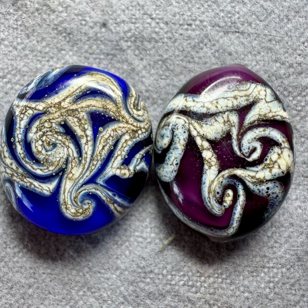Hand Crafted Blue and Purple Lampwork Beads with Elegant Swirls